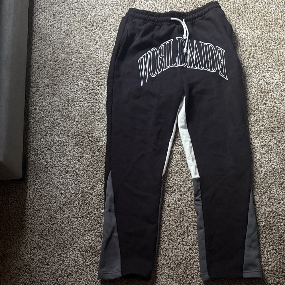 BooHooman Black and Gray Sweatpants with Bold Lettering